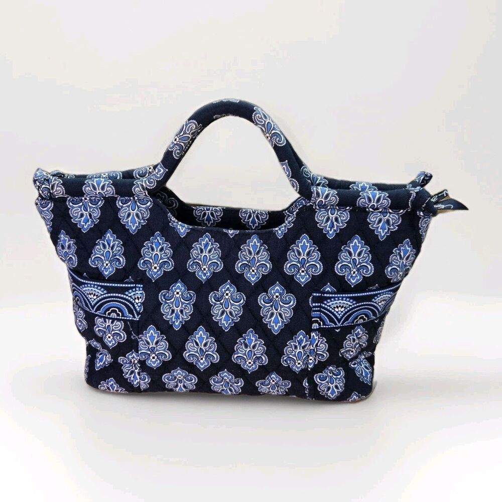 Vera Bradley Handbag Calypso Navy Blue Quilted Tote Purse Floral Pattern Retired